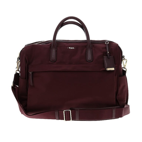 Tumi Dara Carry All Travel Bag in Maroon Plum with Metallic Hardware - Picture 2 of 11